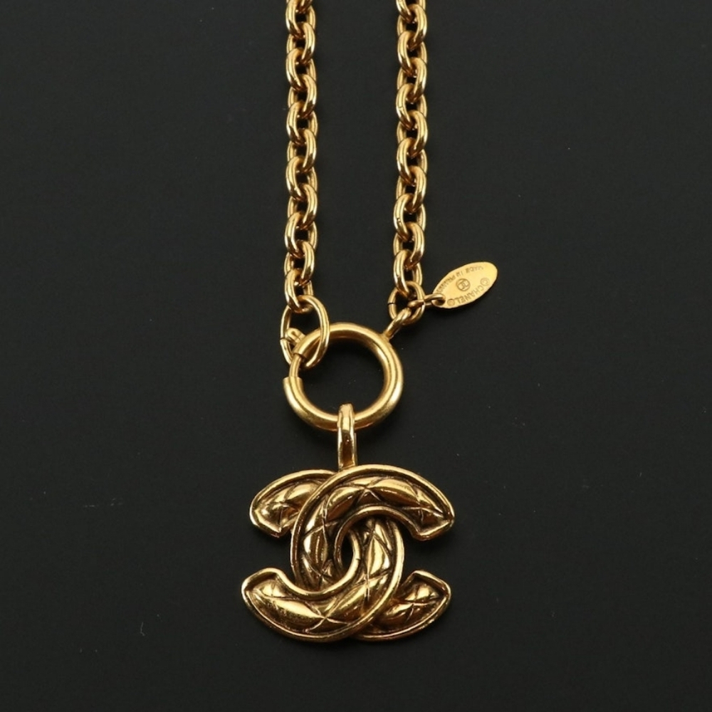 CHANEL Coco Mark Matelasse Vintage Necklace Plated Gold Women